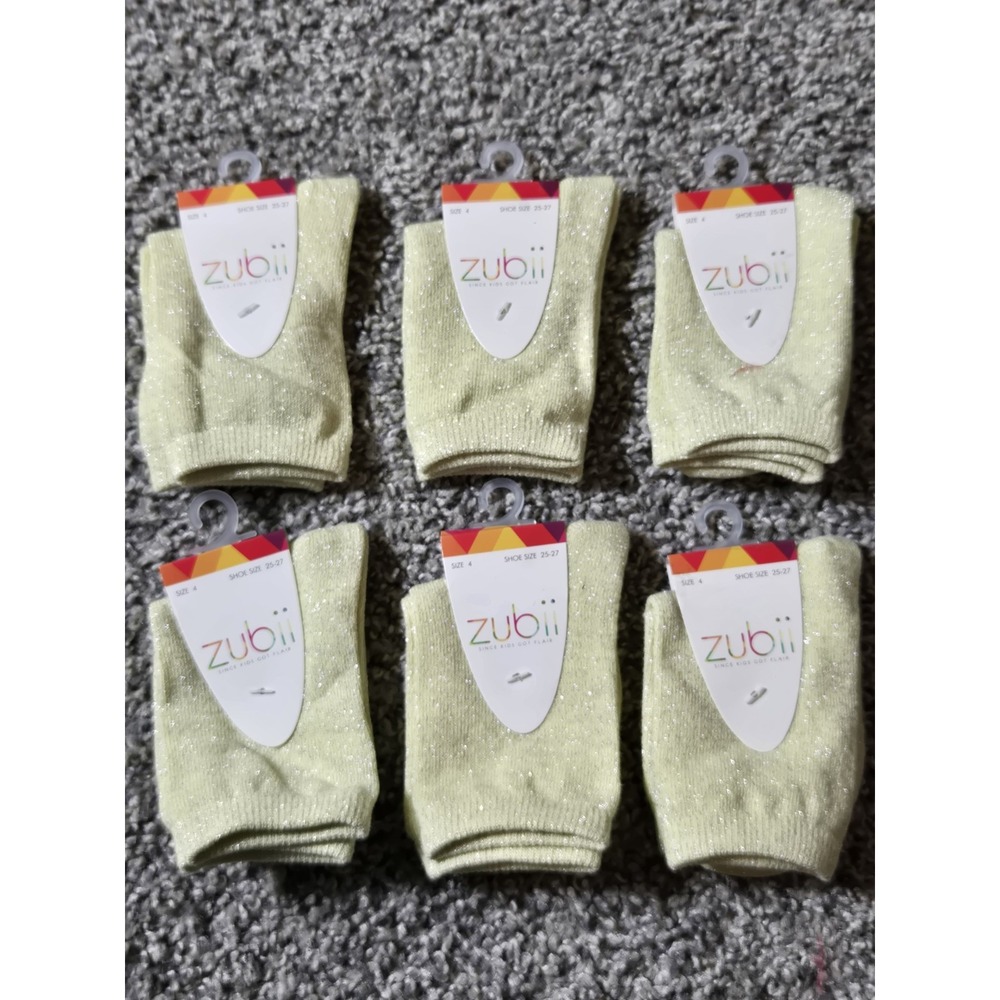 Zubii Girls Designer 6 Ankle Socks Yellow Sparkle Shoe Sz 8 -10‎